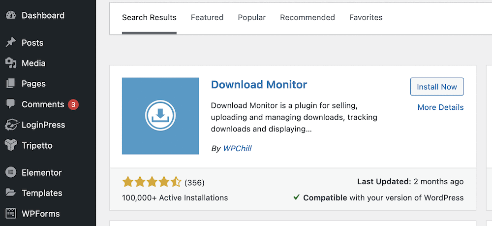 The Download Monitor card in WordPress.