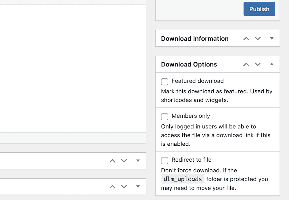 The Download Options sidebar.