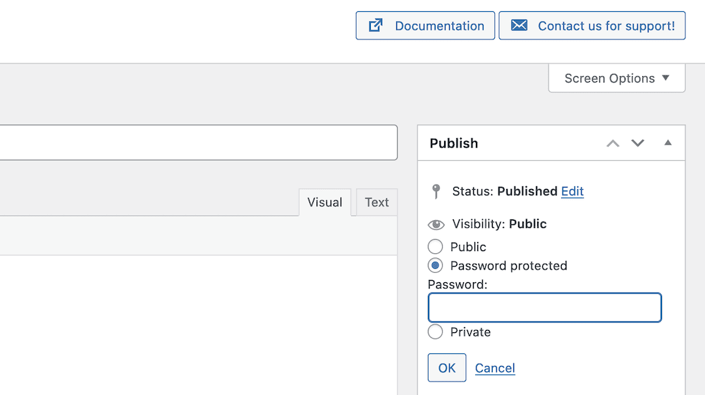 Adding a password to the Visibility section of a download page.