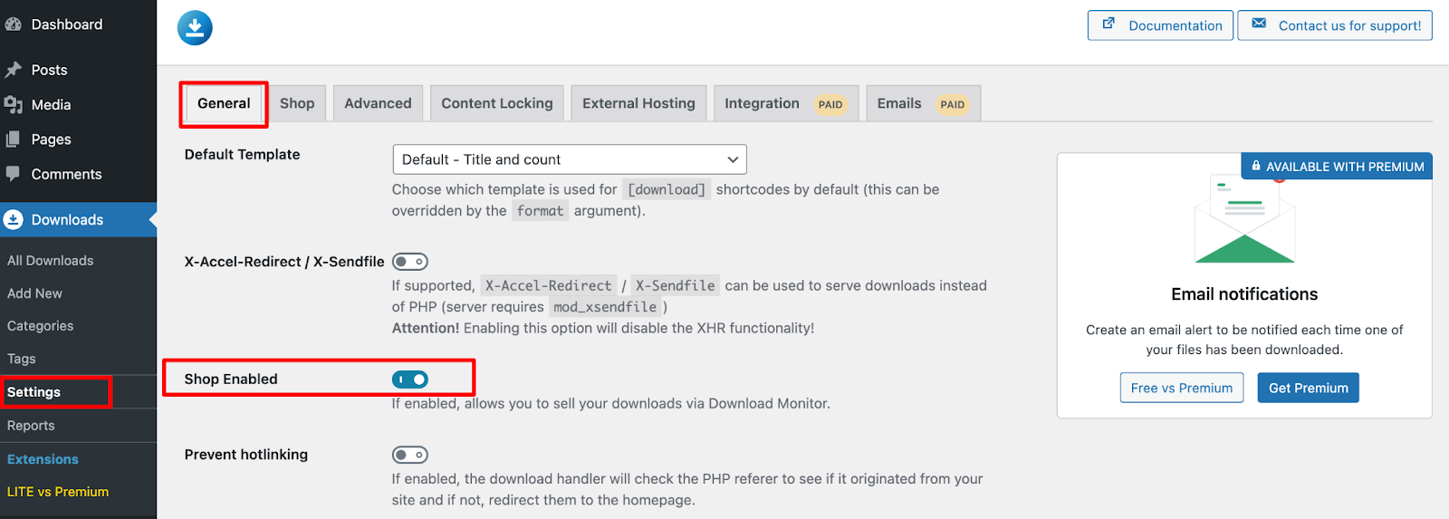 activate 'shop enabled' feature of  Download Monitor plugin
